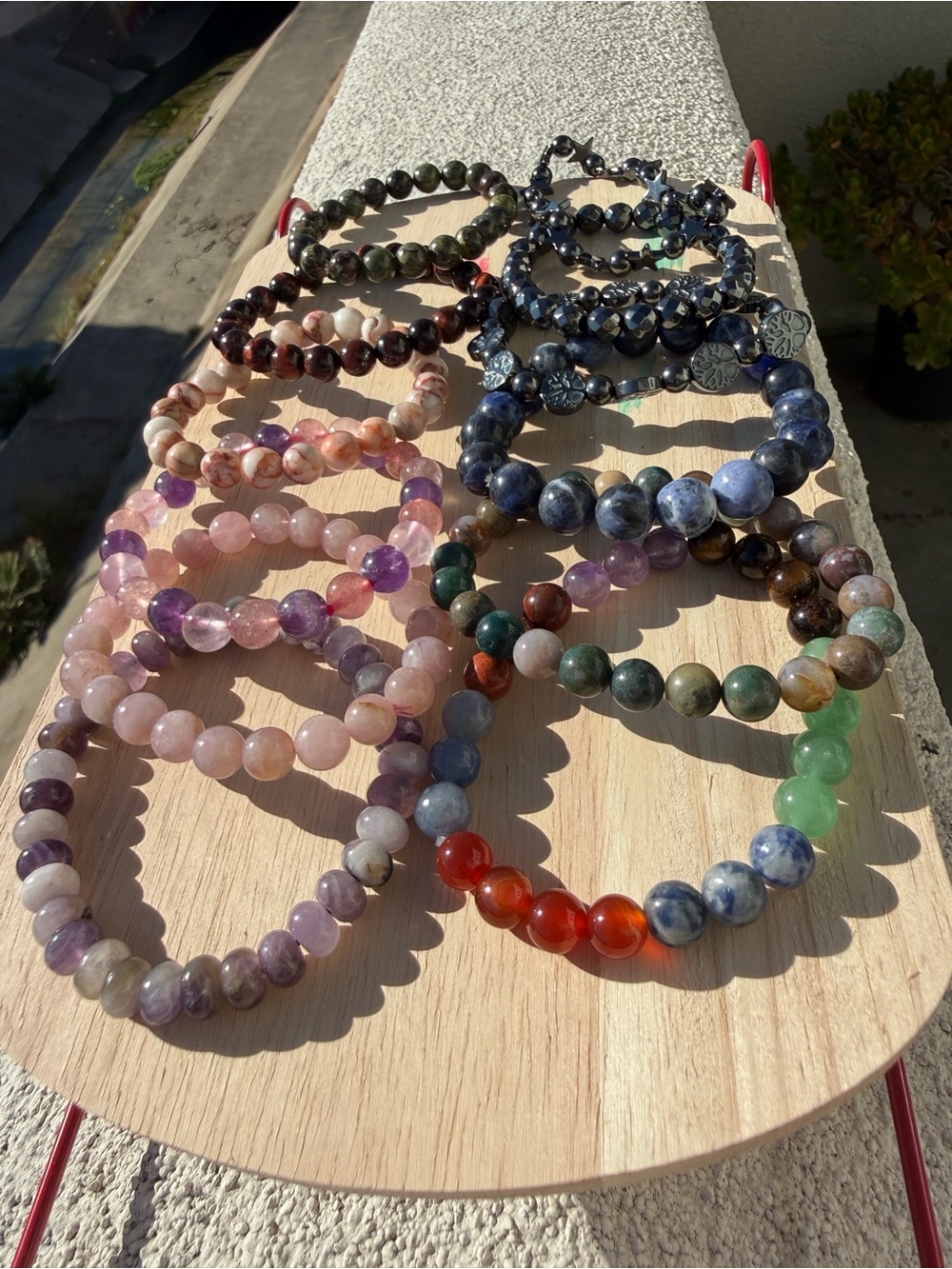 LOT OF 12 Mixed Natural Crystal Gemstone Stretch Bracelets